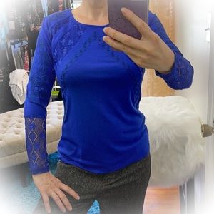 💕Cobalt Blue Long Sleeve Shirt Lace & Embroidery